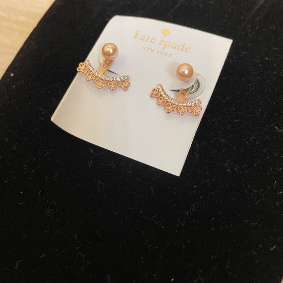 Kate Spade ♠️ Rose Gold and Pearl Earrings Adjustable Ear Jackets - Picture 4 of 6